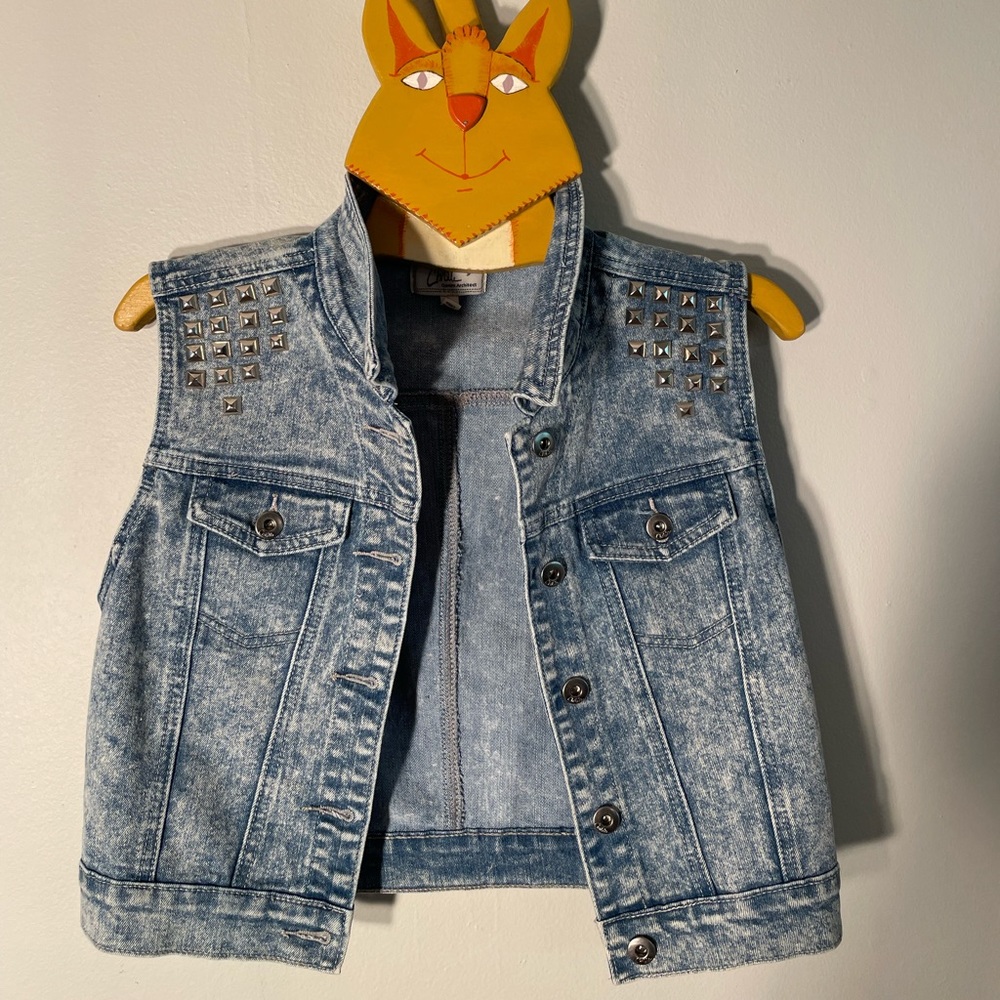 Studded Acid-wash Denim Vest